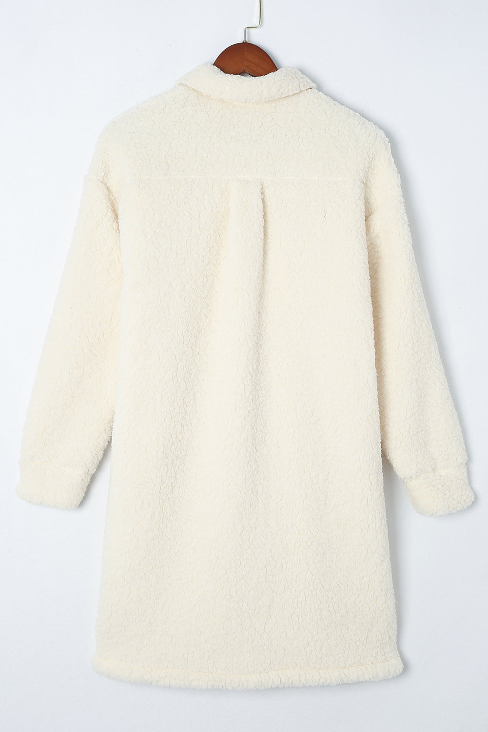Collared Neck Long Sleeve Longline Teddy Jacket-Angel Casuals