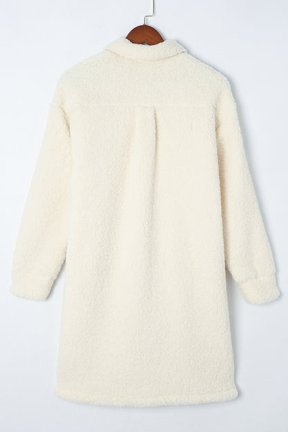 Collared Neck Long Sleeve Longline Teddy Jacket-Angel Casuals