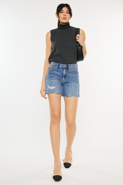 Kancan Distressed High Waist Denim Shorts-Angel Casuals