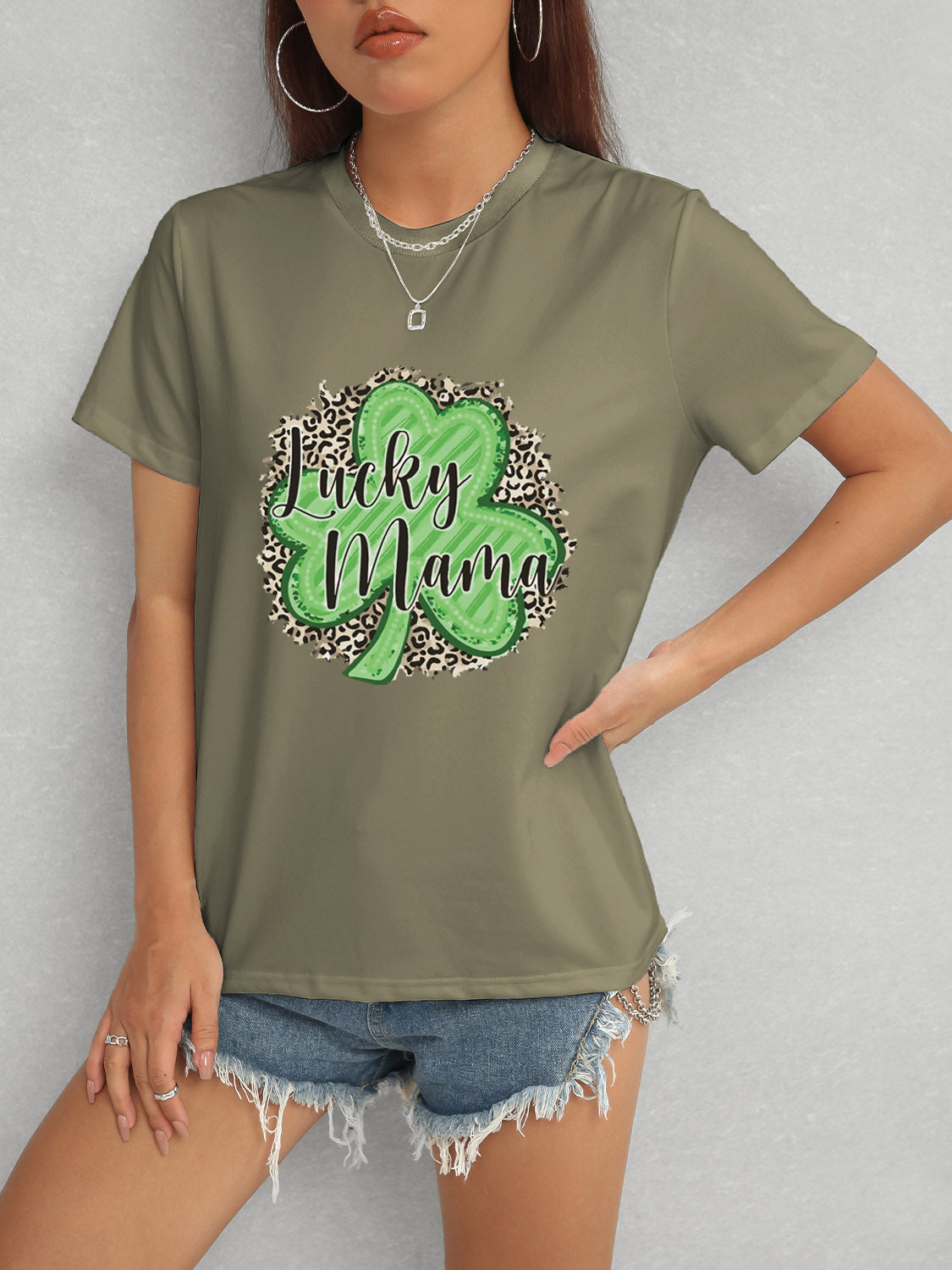 LUCKY MAMA Round Neck T-Shirt-Angel Casuals