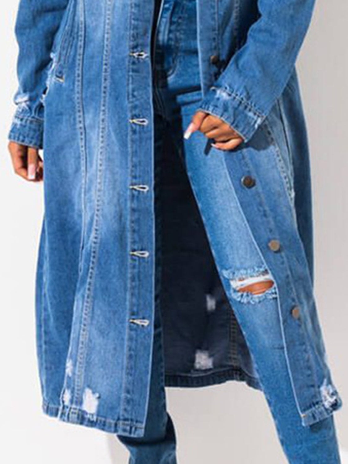 Long Sleeve Raw Hem Denim Jacket-Angel Casuals