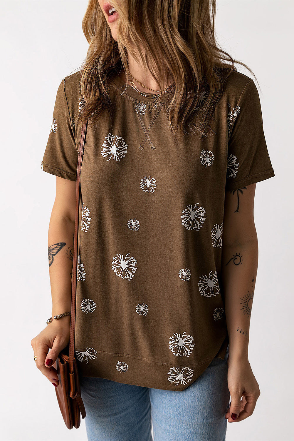 Dandelion Print Round Neck Tee-Angel Casuals