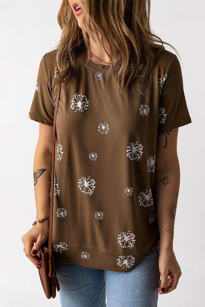 Dandelion Print Round Neck Tee-Angel Casuals