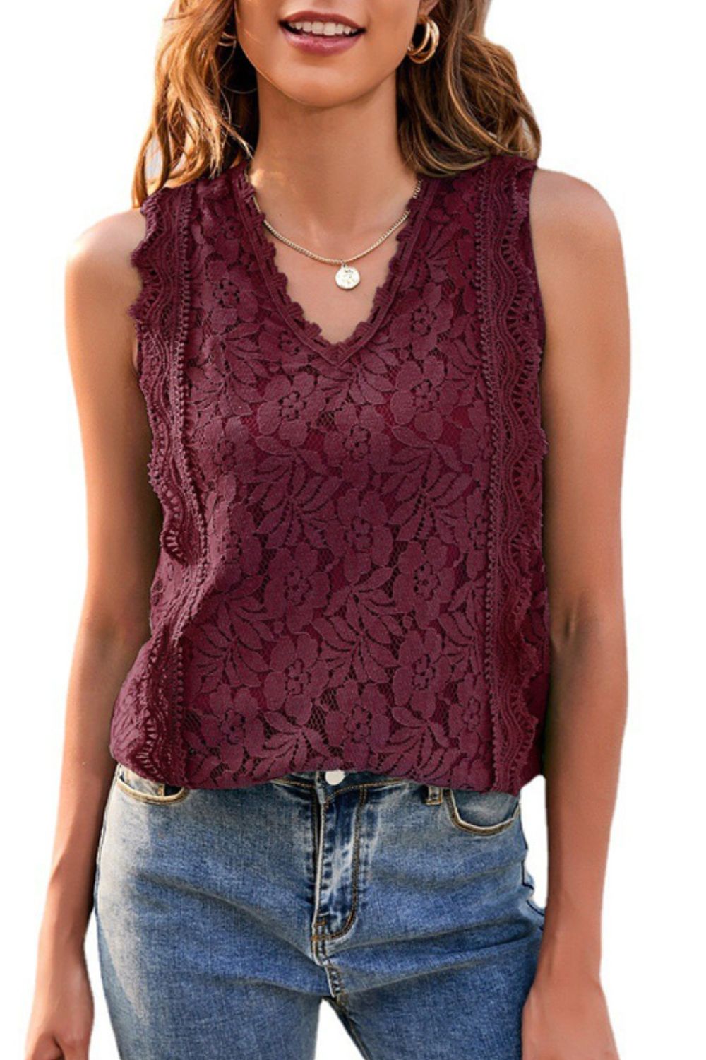 Lace V-Neck Tank-Angel Casuals