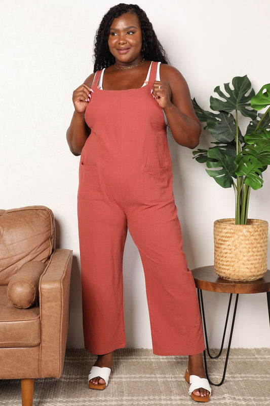 Wide Leg Overalls with Front Pockets-Angel Casuals