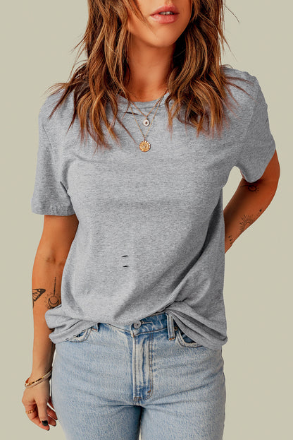 Distressed Round Neck Tee-Angel Casuals