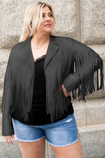 Plus Size Fringe Open Front Jacket-Angel Casuals