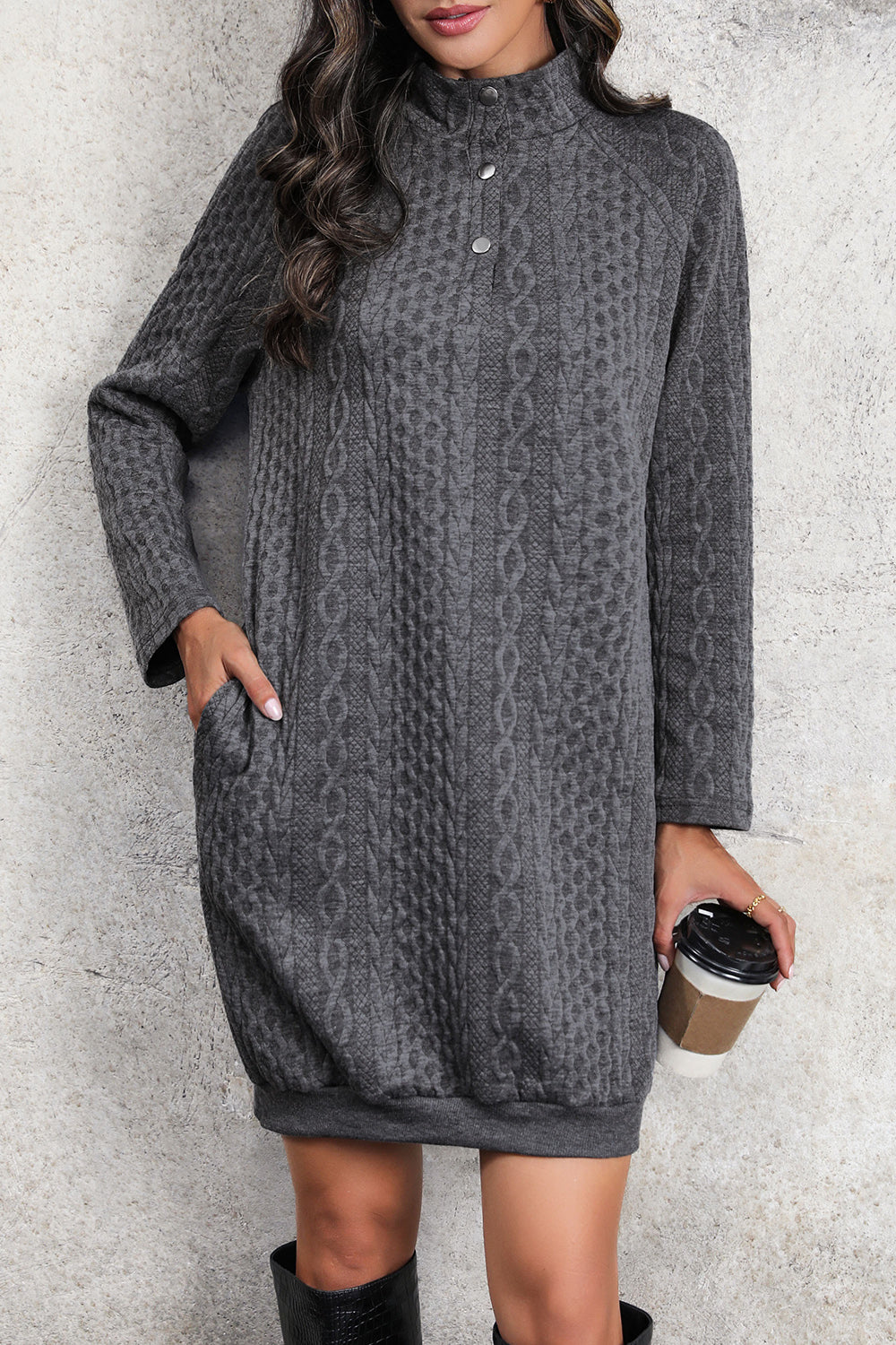 Cable-Knit Mock Neck Dress-Angel Casuals