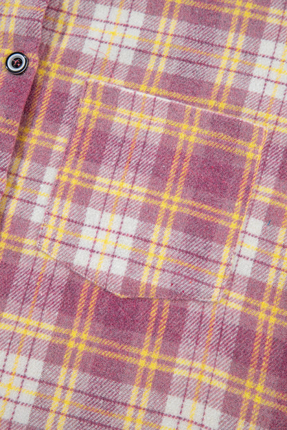 Plaid Collared Neck Button Up Shacket-Angel Casuals