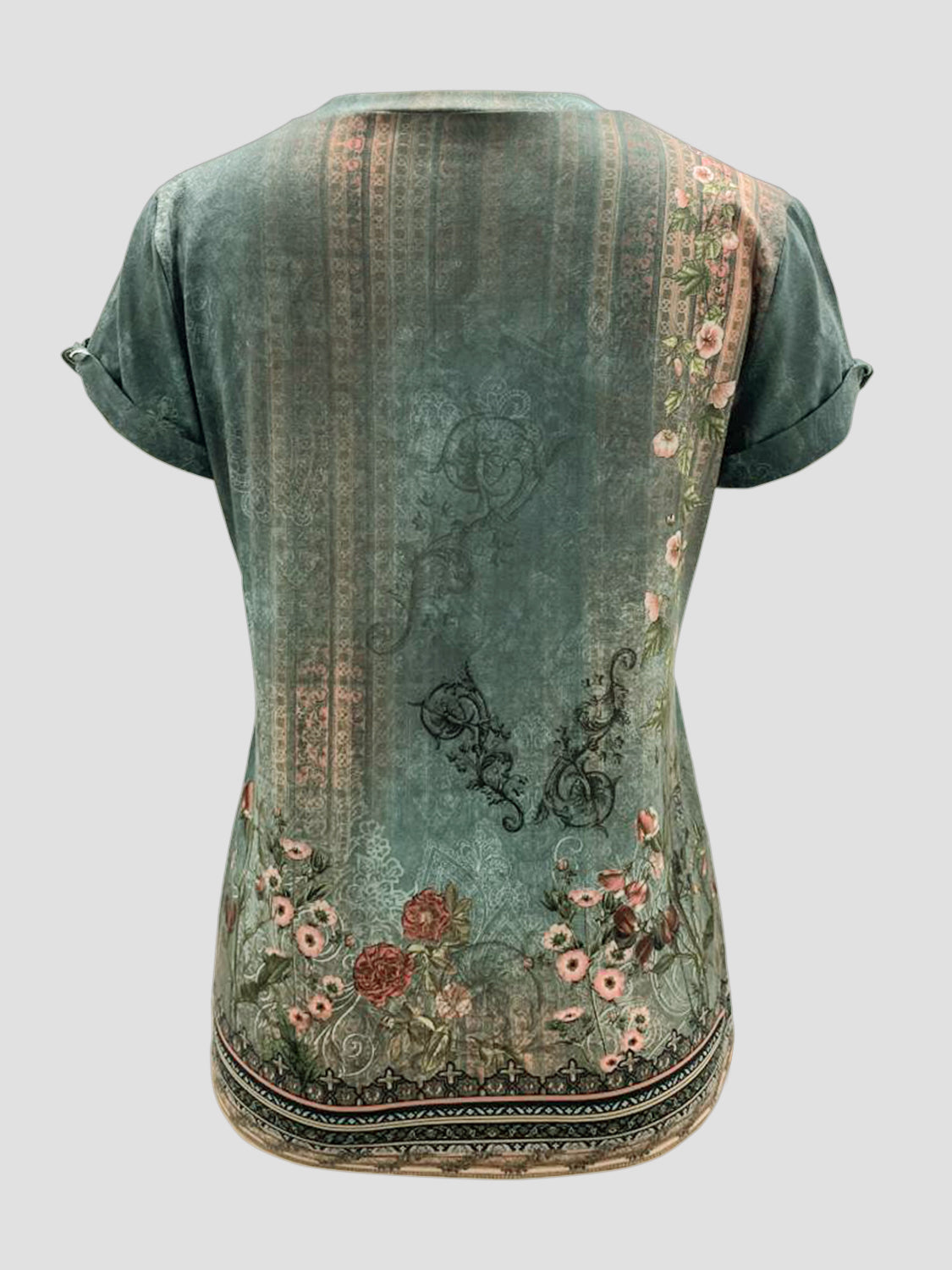 Printed Round Neck Short Sleeve T-Shirt-Angel Casuals