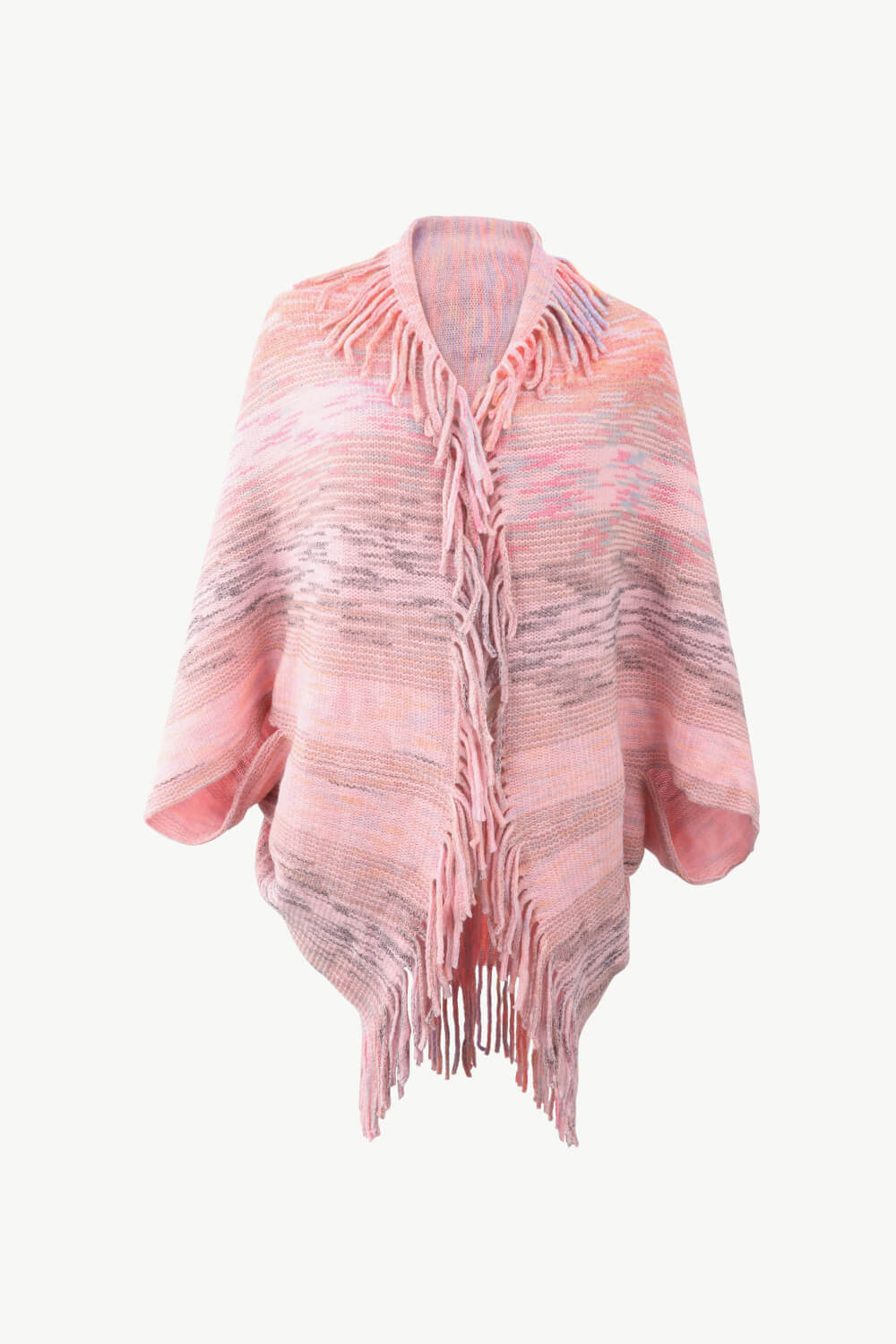 Multicolored Fringe Trim Poncho-Angel Casuals