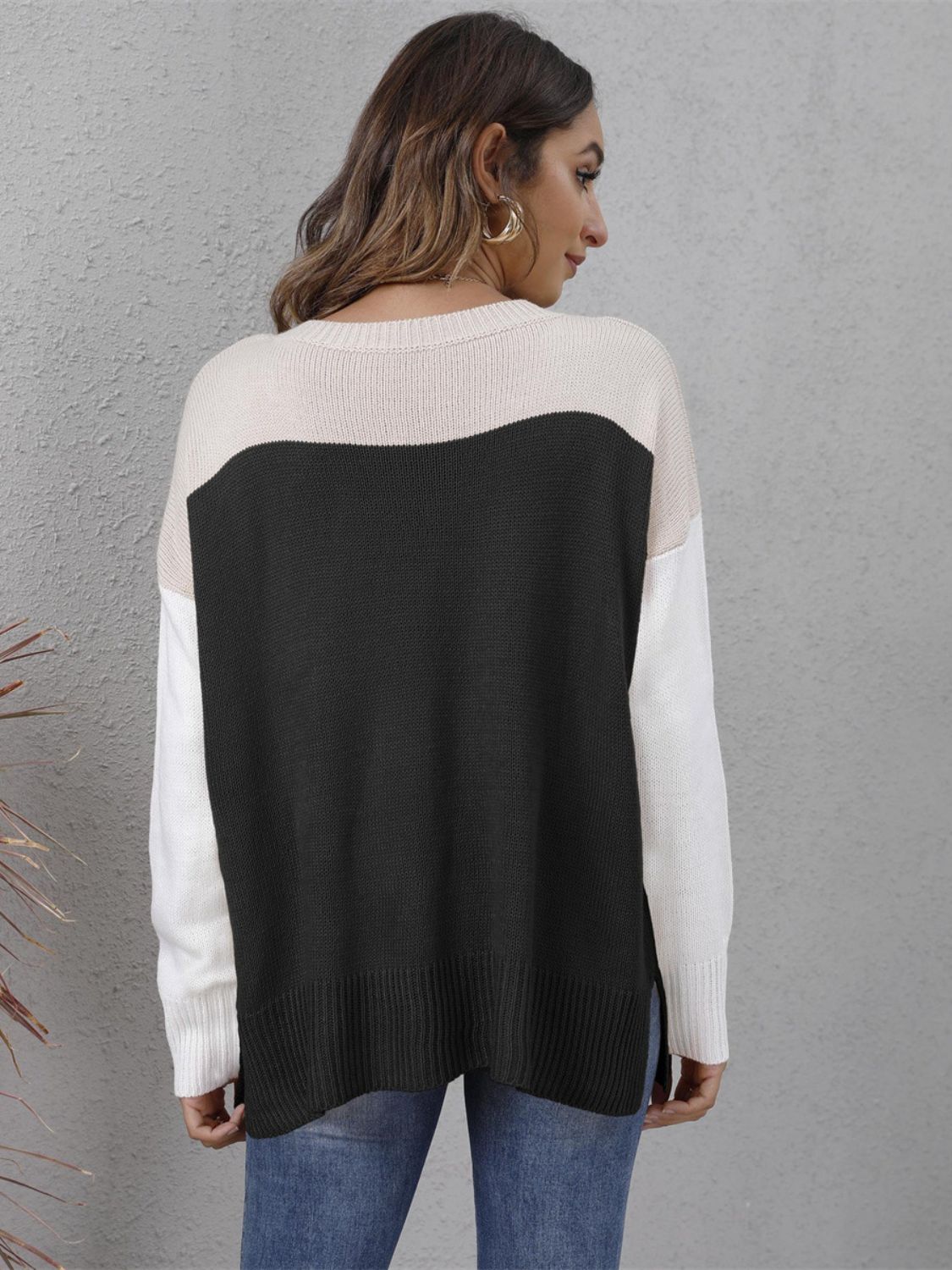 Color Block Round Neck Sweater-Angel Casuals