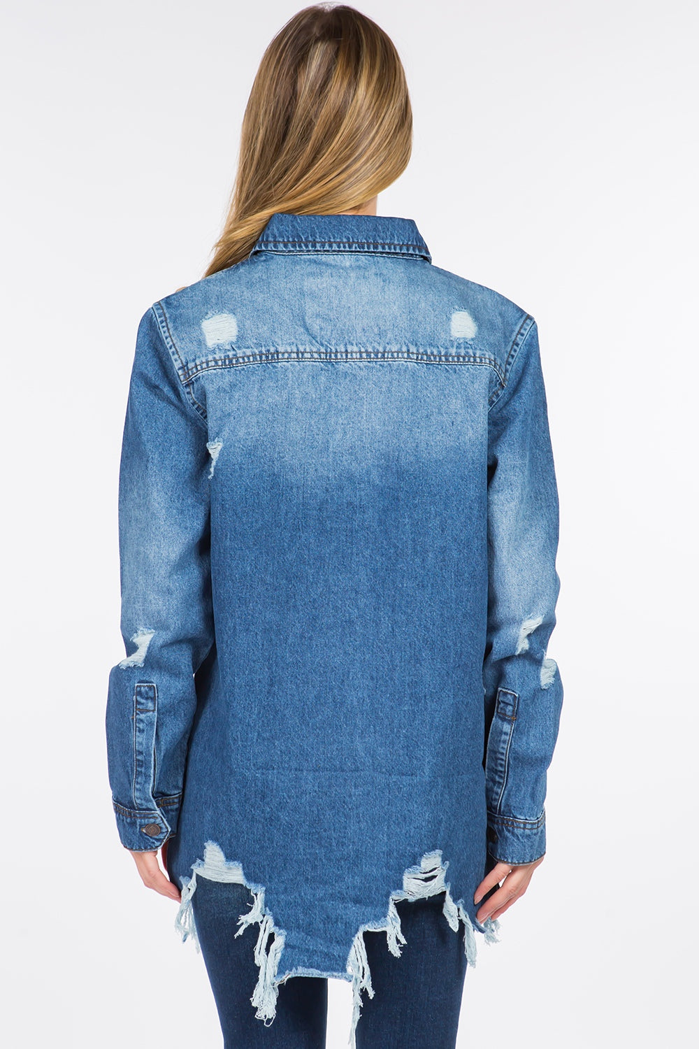 American Bazi Distressed Frayed Hem Denim Jacket-Angel Casuals