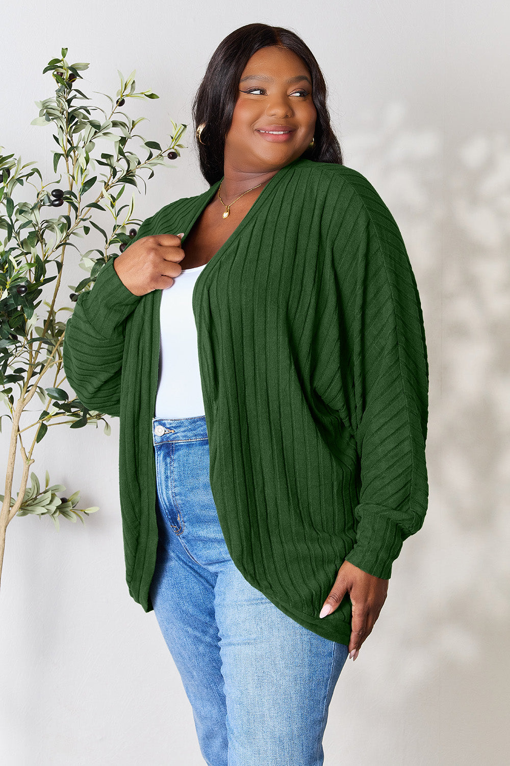 Basic Bae Full Size Ribbed Cocoon Cardigan-Angel Casuals