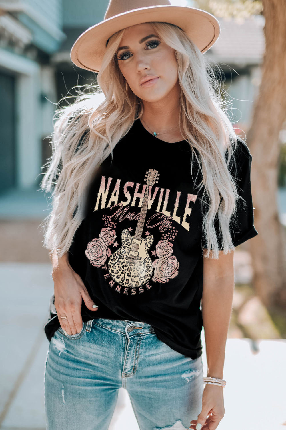 NASHVILLE MUSIC CITY Graphic Tee Shirt-Angel Casuals