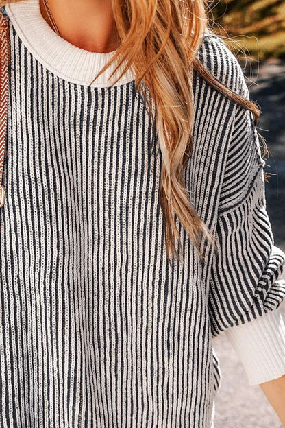 Round Neck Dropped Shoulder Sweater-Angel Casuals