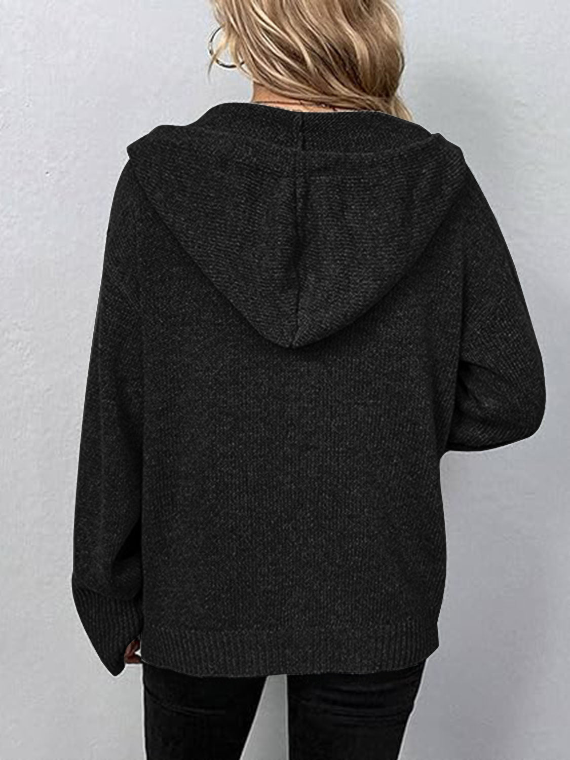 Button Up Drawstring Long Sleeve Hooded Cardigan-Angel Casuals