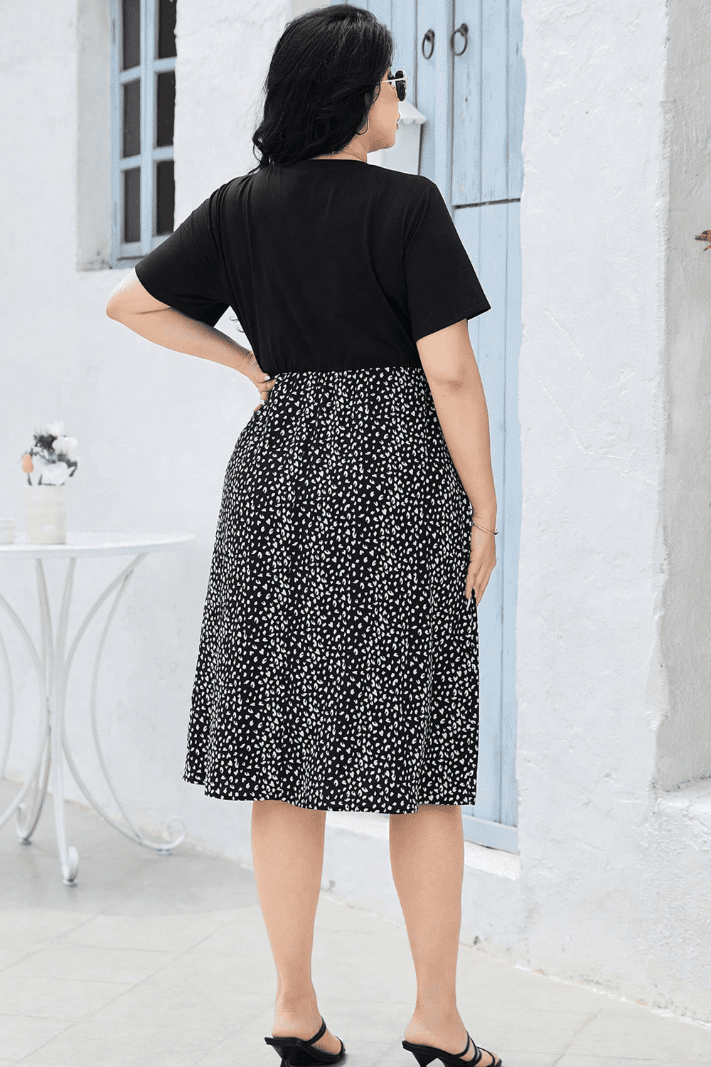 Round Neck Short Sleeve Printed Dress-Angel Casuals