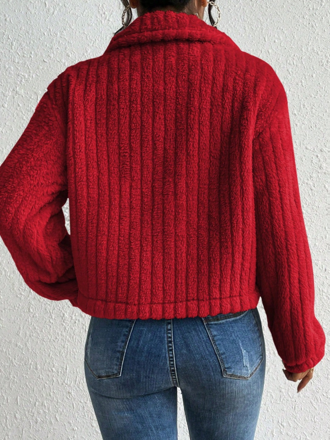 Fuzzy Button Up Collared Neck Jacket-Angel Casuals