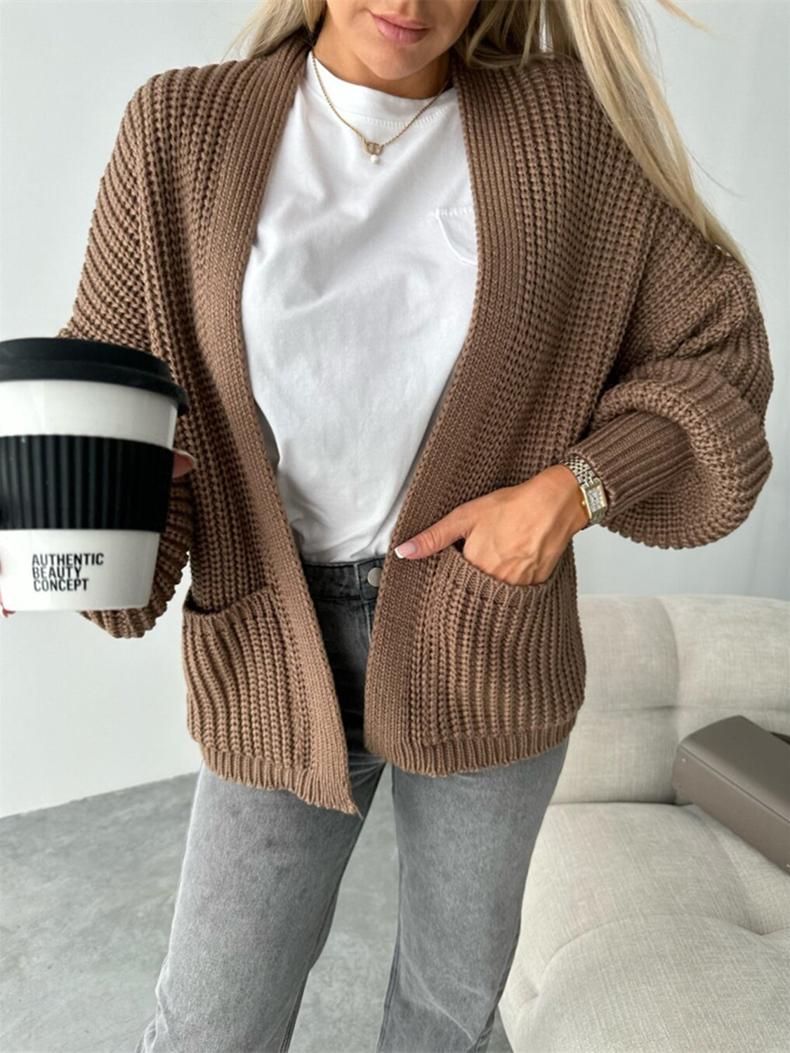 Open Front Dropped Shoulder Cardigan-Angel Casuals
