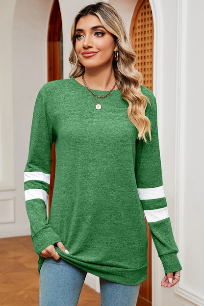 Striped Heathered Round Neck T-Shirt-Angel Casuals