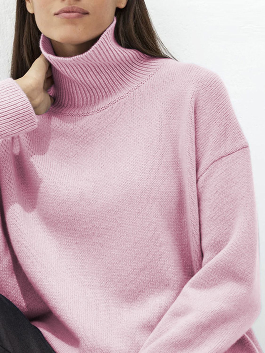 Turtleneck Drop Shoulder Long Sleeve Sweater-Angel Casuals