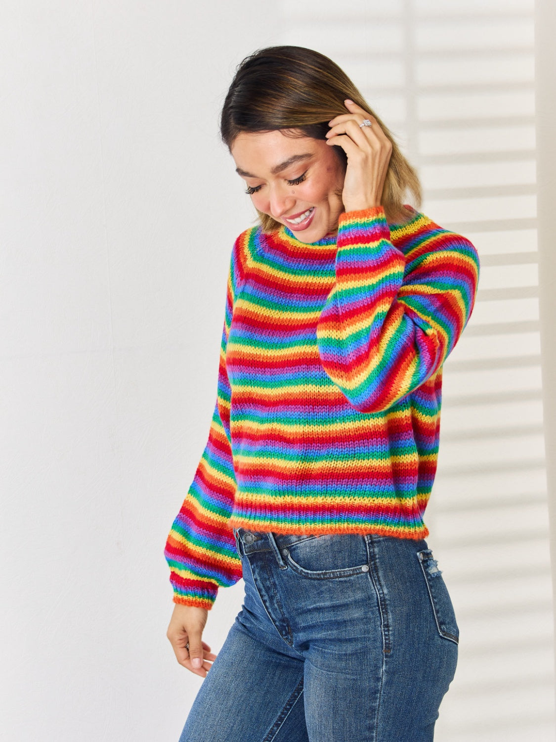 Striped Round Neck Long Sleeve Sweater-Angel Casuals