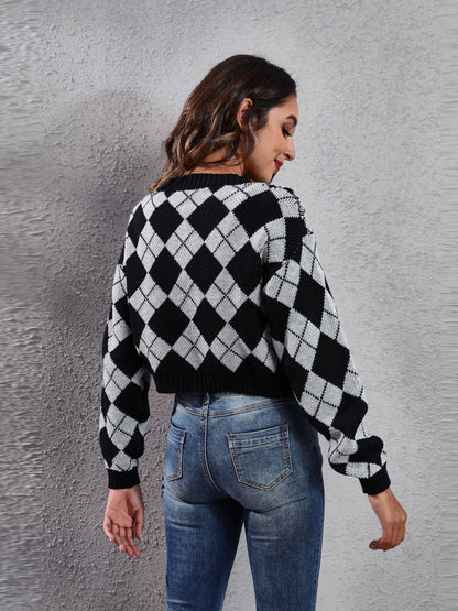 Geometric Button Up Long Sleeve Cardigan-Angel Casuals