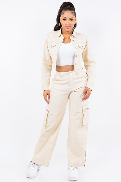 American Bazi Laced Back Cropped Jacket-Angel Casuals