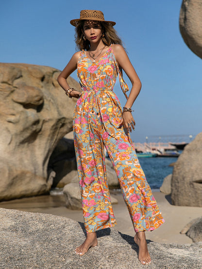 V-Neck Wide Leg Jumpsuit-Angel Casuals