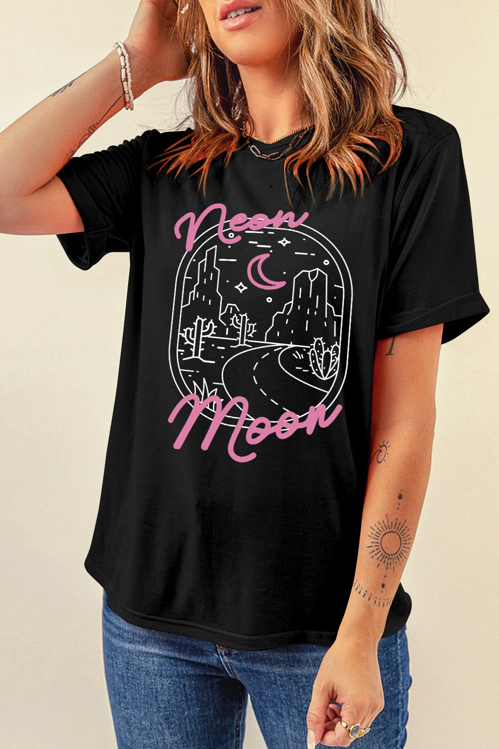 Graphic Round Neck Short Sleeve T-Shirt-Angel Casuals
