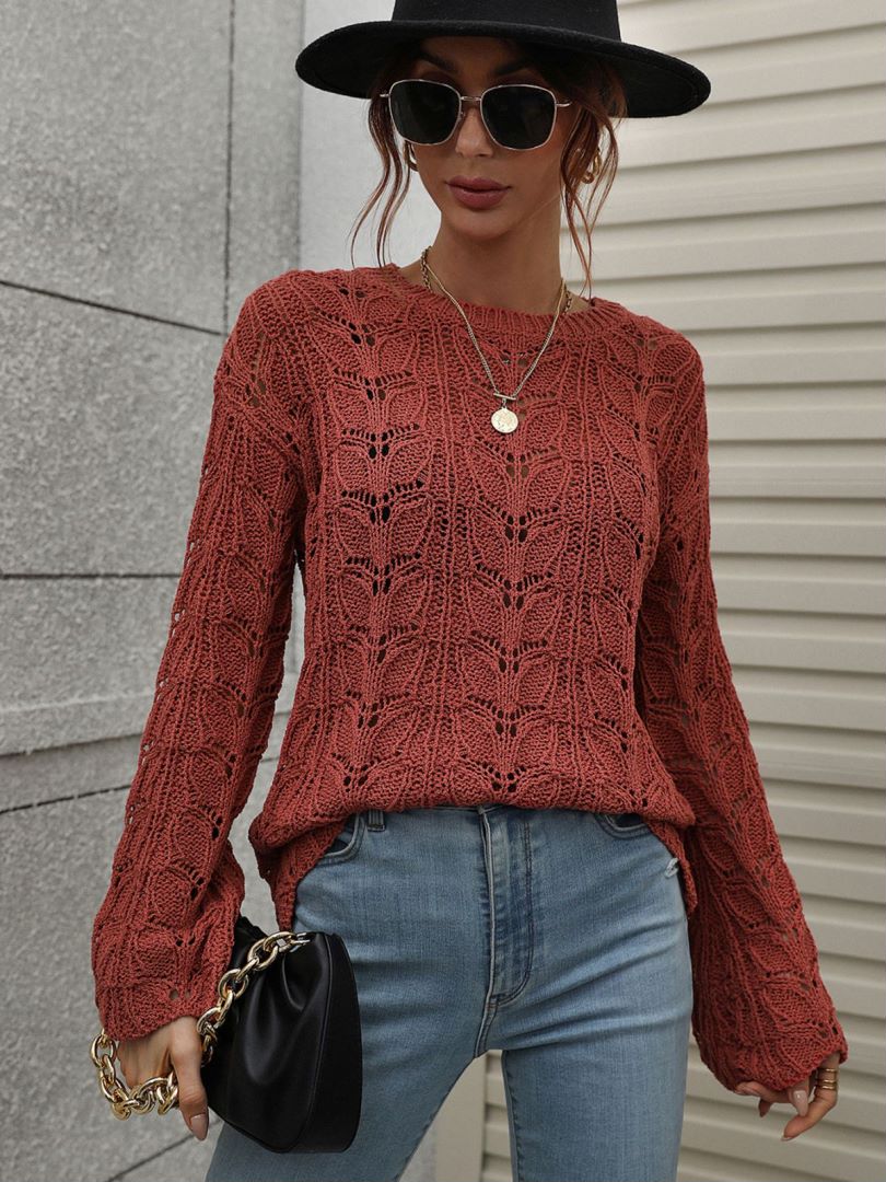 Openwork Dropped Shoulder Knit Top-Angel Casuals