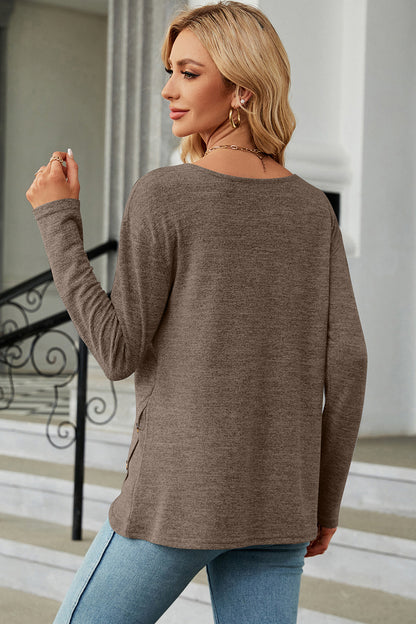 Round Neck Long Sleeve T-Shirt-Angel Casuals