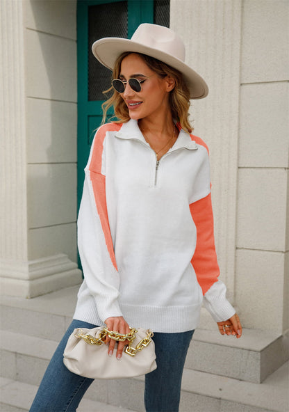 Angel Wings Two-Tone Collared Neck Dropped Shoulder Knit Top-Angel Casuals