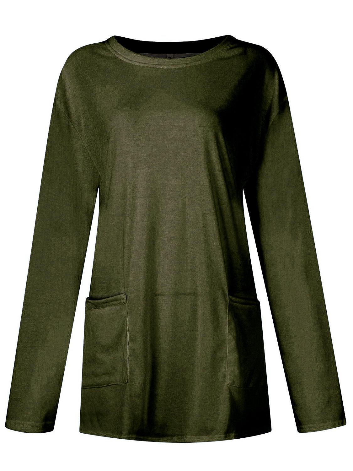 Full Size Pocketed Round Neck Long Sleeve T-Shirt-Angel Casuals