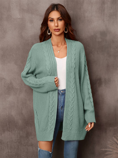 Warm Fall Mixed Knit Open Front Longline Cardigan-Angel Casuals