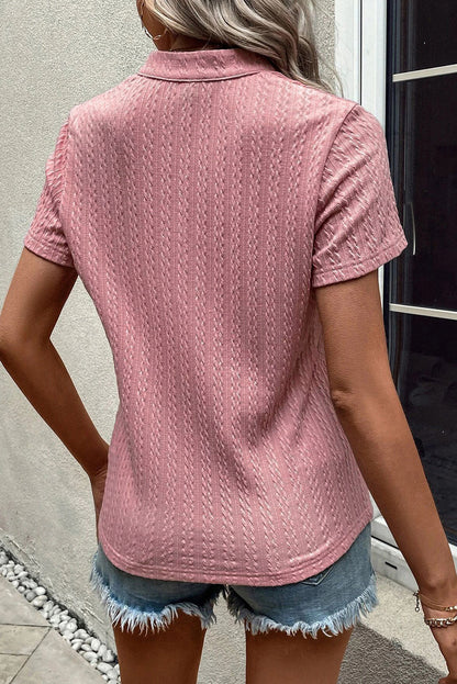 Textured Notched Short Sleeve T-Shirt-Angel Casuals