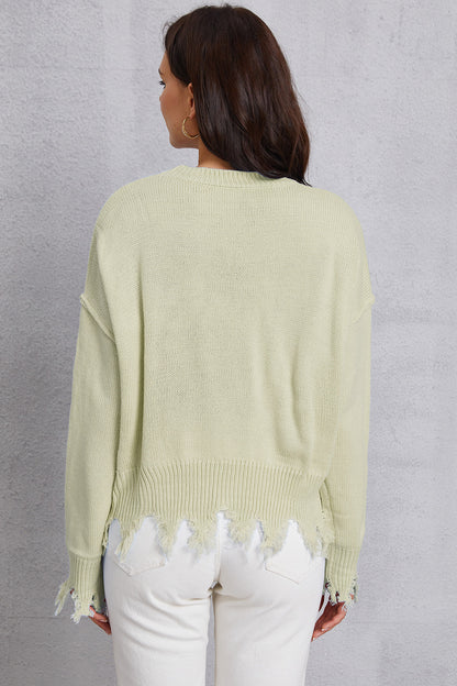 Lip Fringe Round Neck Sweater-Angel Casuals