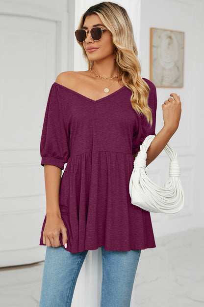 V-Neck Babydoll Top-Angel Casuals