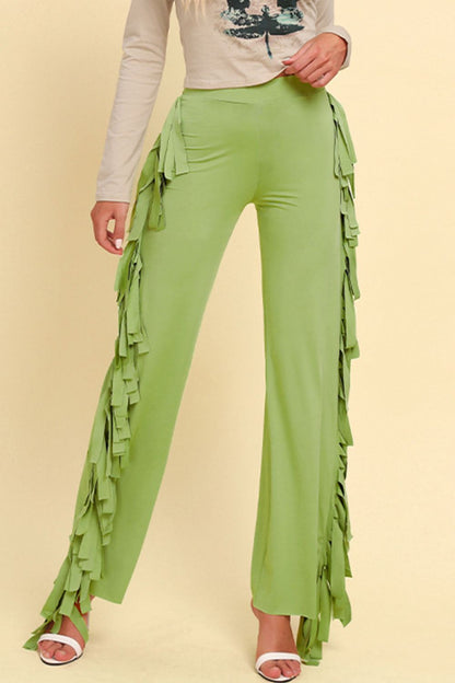 Fringe Trim Wide Leg Pants-Angel Casuals