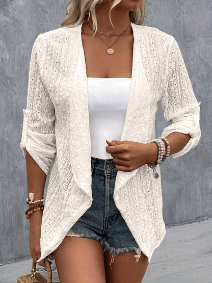 Eyelet Roll-Tab Sleeve Cardigan-Angel Casuals