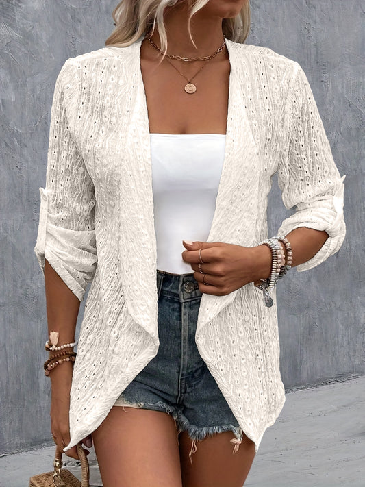 Eyelet Roll-Tab Sleeve Cardigan-Angel Casuals