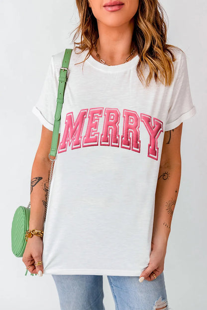 MERRY Round Neck Short Sleeve T-Shirt-Angel Casuals