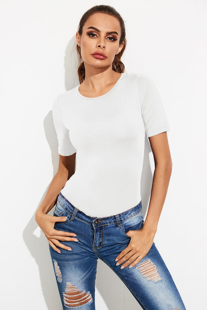 Round Neck Short Sleeve Bodysuit-Angel Casuals