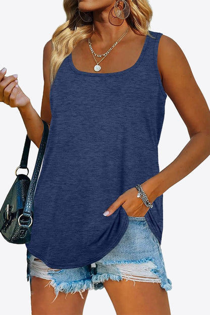 Curved Hem Square Neck Tank-Angel Casuals