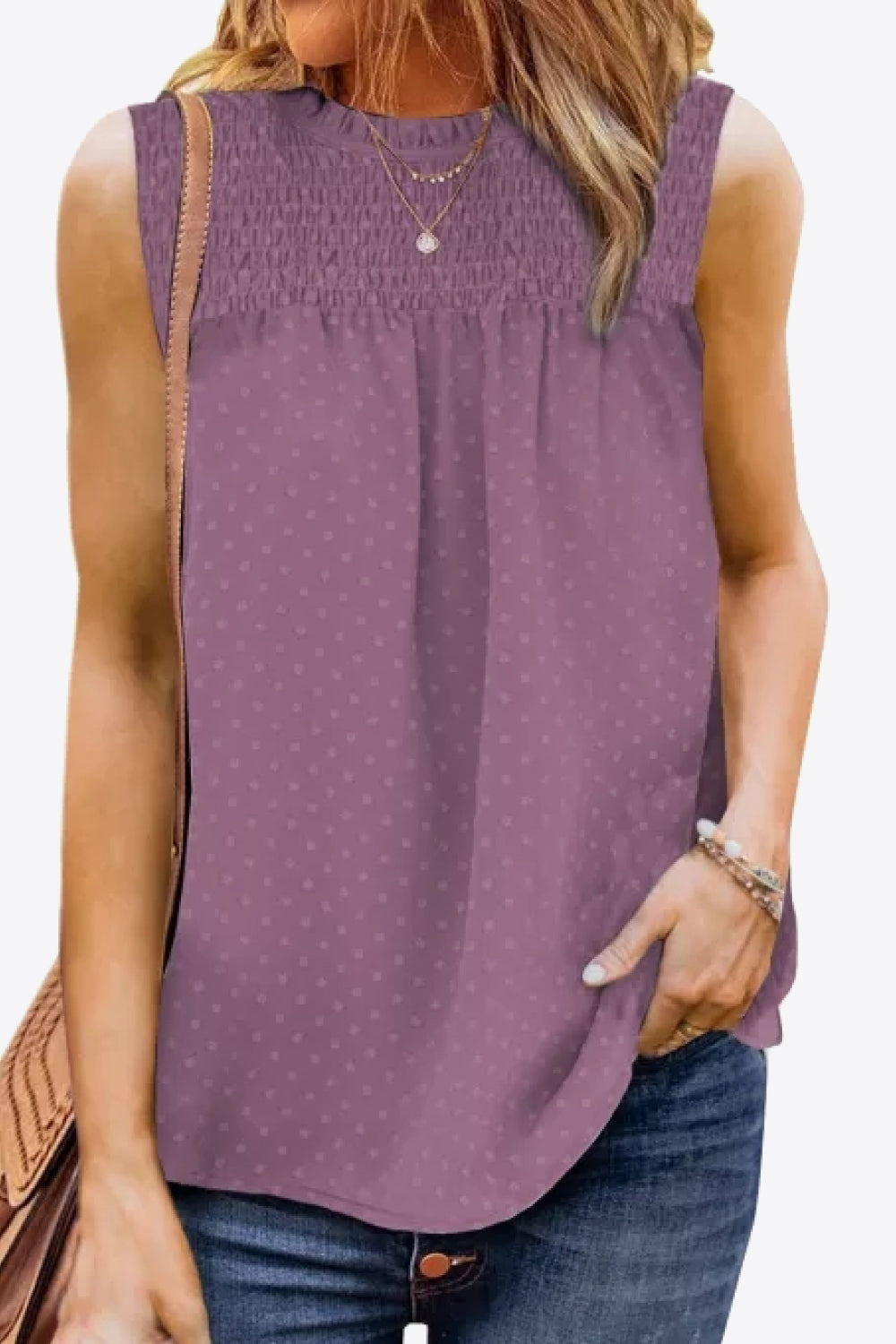 Smocked Tie Back Frill Trim Tank-Angel Casuals