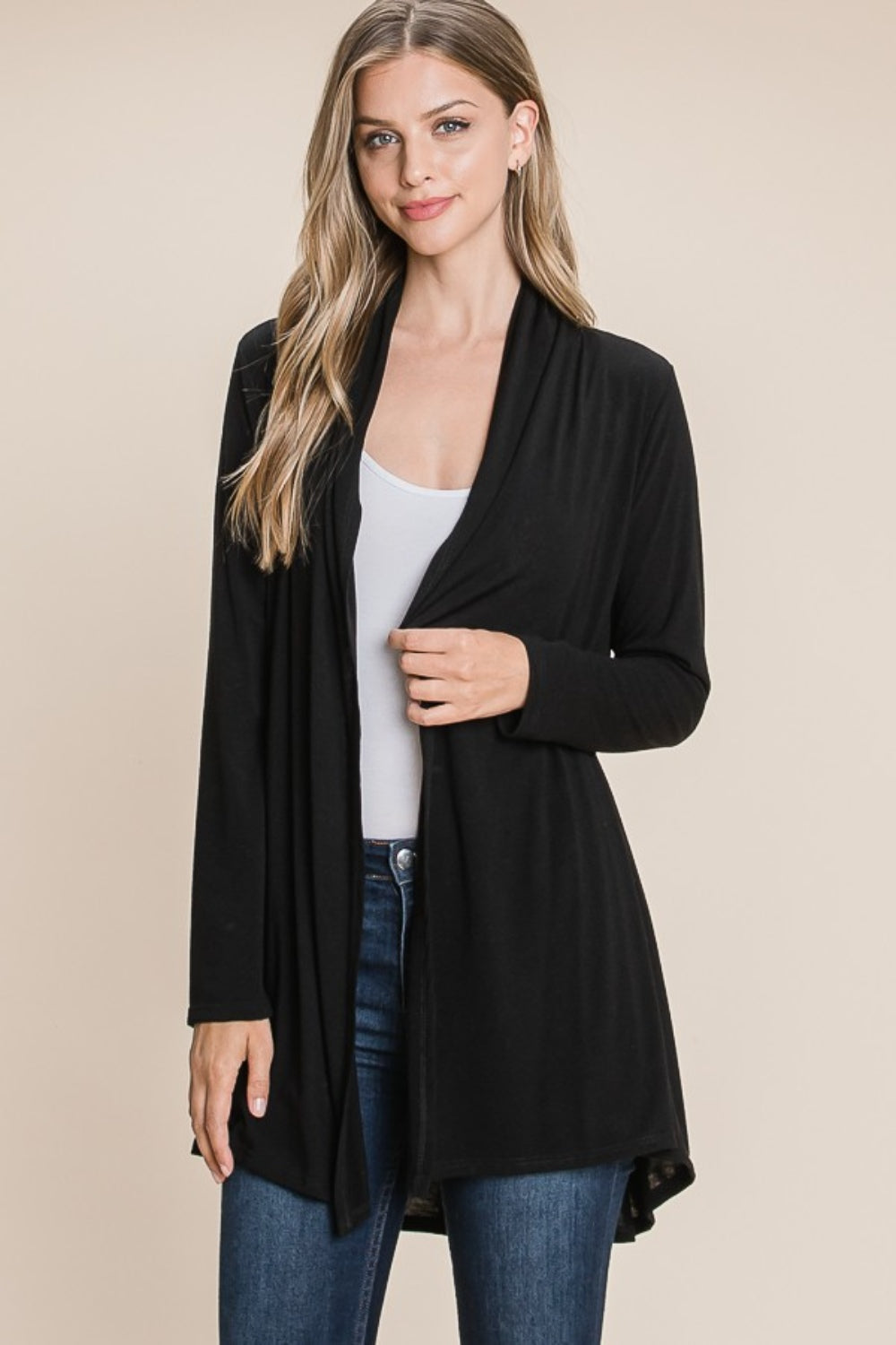 BOMBOM Open Front Long Sleeve Cardigan-Angel Casuals