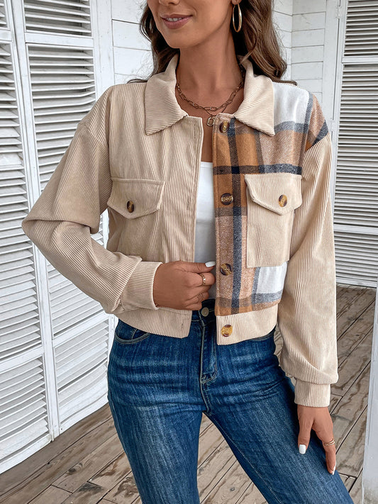 Perfee Color Block Collared Neck Button-Up Jacket-Angel Casuals