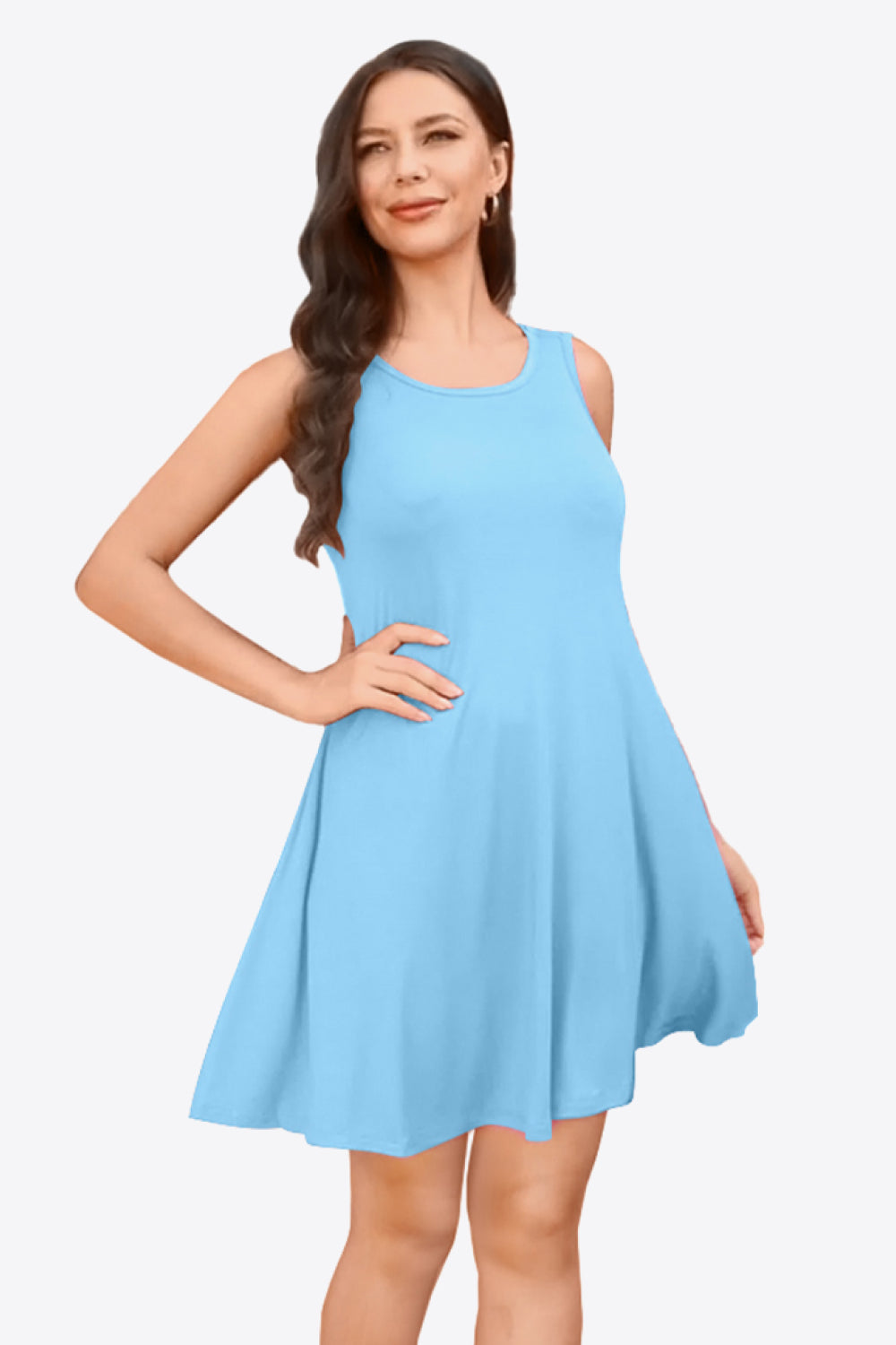 Full Size Round Neck Sleeveless Dress with Pockets-Angel Casuals