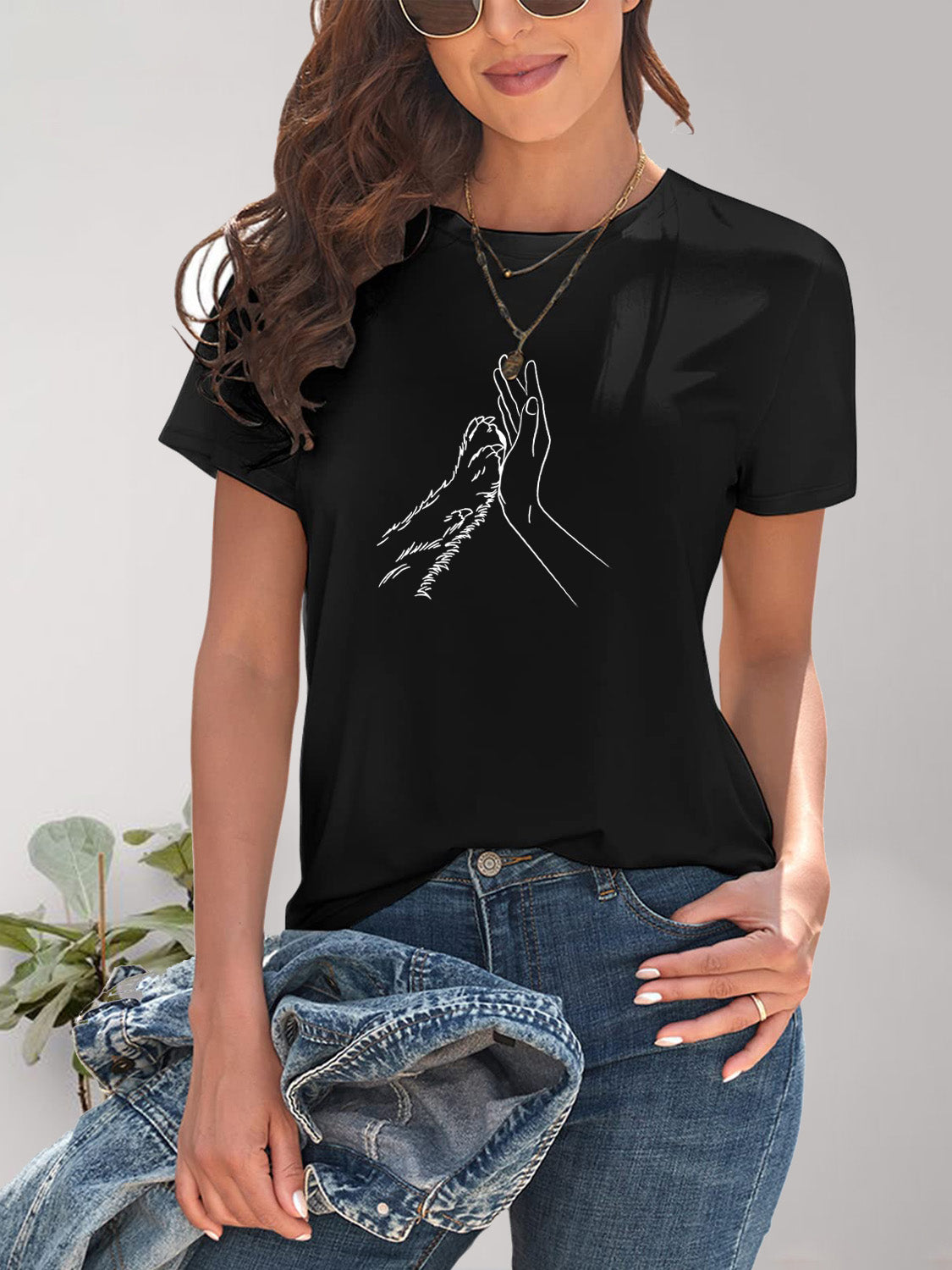 Graphic Round Neck Short Sleeve T-Shirt-Angel Casuals
